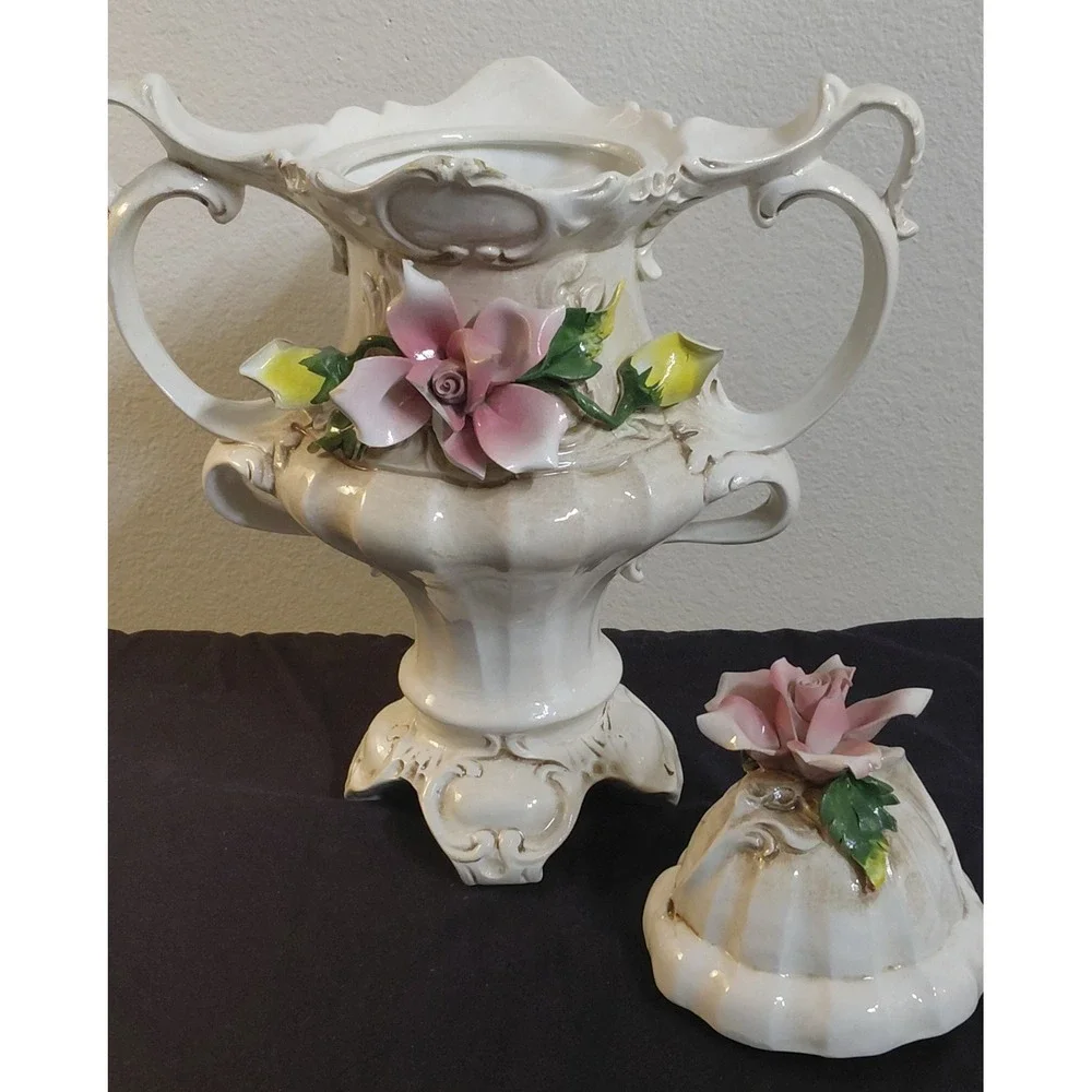 Vintage Capodimonte Italy Porcelain Lidded Urn Vase 15